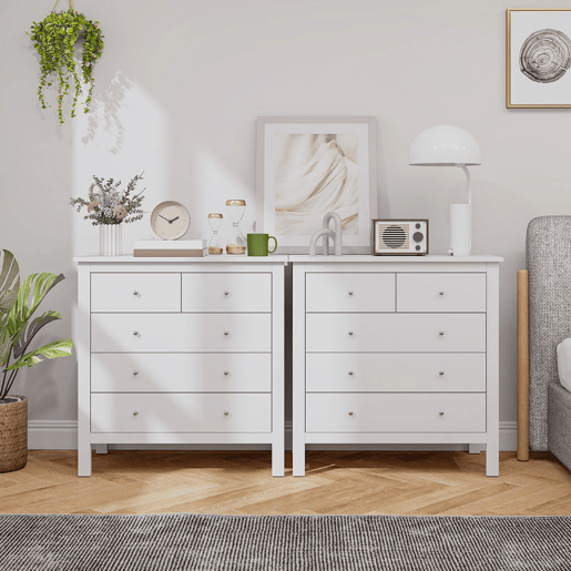 Cómoda HOMCOM com 5 Gavetas Cómoda de Quarto com Pés Elevados Cómoda para Sala Escritório Estilo Moderno 79x39,5x80,5 cm Branco