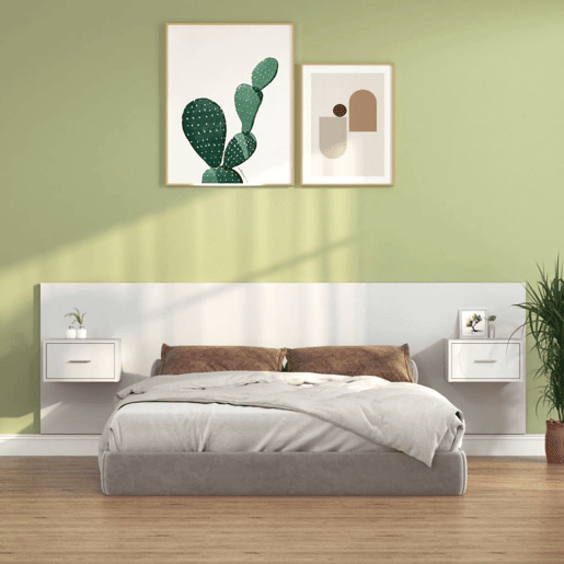 Cabeceira - Cabeceira de cama cama + armários madeira processada branco