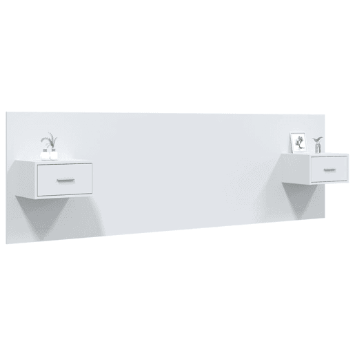 Cabeceira - Cabeceira de cama cama + armários madeira processada branco