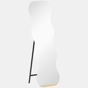 HOMCOM Espelho de Pé 160x50 cm sem Moldura Espelho de Corpo Inteiro com Forma Ondulada Suporte e Base de Madeira Montagem no Chão ou Apoiado na Parede para Sala Entrada e Quarto Preto