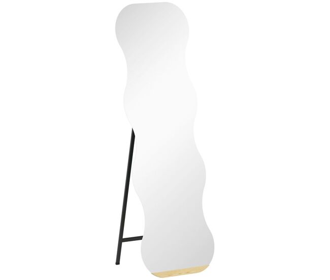 Homcom espejo de cuerpo entero ondulado 160x50 cm, espejo de pie, sin marco, base de madera, para salón, dormitorio, pasillo, entrada