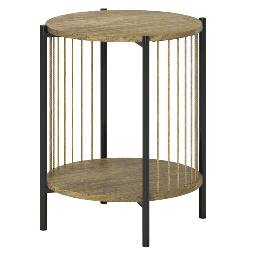 HOMCOM Mesa Auxiliar Redonda de 2 Níveis Mesa Auxiliar Boémia com Prateleira e Estrutura em Aço para Sala de Estar Quarto 43,5x43,5x51 cm Madeira e Preto