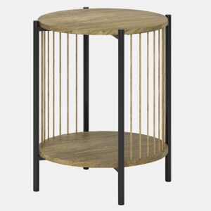 HOMCOM Mesa Auxiliar Redonda de 2 Níveis Mesa Auxiliar Boémia com Prateleira e Estrutura em Aço para Sala de Estar Quarto 43,5x43,5x51 cm Madeira e Preto