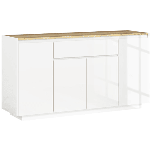 HOMCOM Aparador de Sala de Estar Aparador com 4 Portas Gaveta e Prateleiras Ajustáveis Móvel Aparador para Sala de Estar Dormitório 140x40x75 cm Madeira e Branco Brilhante HOMCOM Aparador de Sala de Estar Aparador com 4 Portas Gaveta e Prateleiras Ajustáveis Móvel Aparador para Sala de Estar Dormitório 140x40x75 cm Madeira e Branco Brilhante