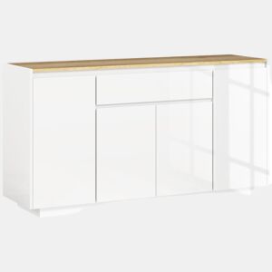 HOMCOM Aparador de Sala de Estar Aparador com 4 Portas Gaveta e Prateleiras Ajustáveis Móvel Aparador para Sala de Estar Dormitório 140x40x75 cm Madeira e Branco Brilhante