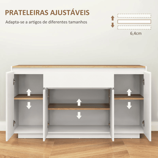 HOMCOM Aparador de Sala de Estar Aparador com 4 Portas Gaveta e Prateleiras Ajustáveis Móvel Aparador para Sala de Estar Dormitório 140x40x75 cm Madeira e Branco Brilhante HOMCOM Aparador de Sala de Estar Aparador com 4 Portas Gaveta e Prateleiras Ajustáveis Móvel Aparador para Sala de Estar Dormitório 140x40x75 cm Madeira e Branco Brilhante