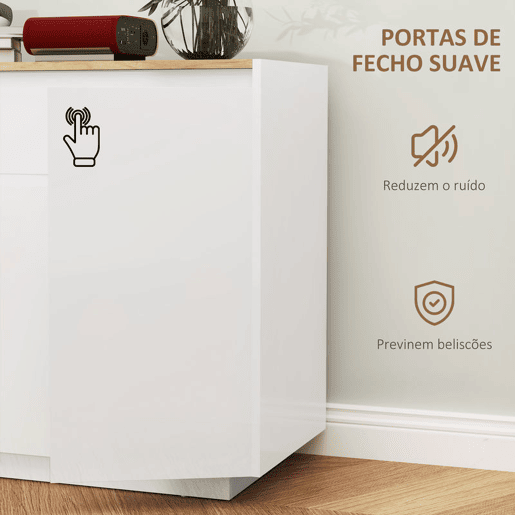 HOMCOM Aparador de Sala de Estar Aparador com 4 Portas Gaveta e Prateleiras Ajustáveis Móvel Aparador para Sala de Estar Dormitório 140x40x75 cm Madeira e Branco Brilhante HOMCOM Aparador de Sala de Estar Aparador com 4 Portas Gaveta e Prateleiras Ajustáveis Móvel Aparador para Sala de Estar Dormitório 140x40x75 cm Madeira e Branco Brilhante