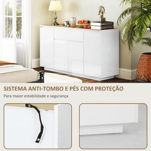 HOMCOM Aparador de Sala de Estar Aparador com 4 Portas Gaveta e Prateleiras Ajustáveis Móvel Aparador para Sala de Estar Dormitório 140x40x75 cm Madeira e Branco Brilhante HOMCOM Aparador de Sala de Estar Aparador com 4 Portas Gaveta e Prateleiras Ajustáveis Móvel Aparador para Sala de Estar Dormitório 140x40x75 cm Madeira e Branco Brilhante