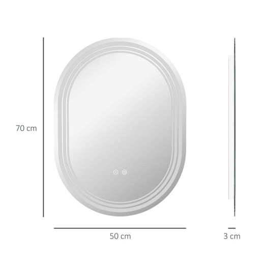 kleankin Espelho Casa de Banho com Iluminação 70x50 cm Espelho de Parede com 3 Cores de Luz Brilho Ajustável Função Anti-Embaciamento Função Memória Interruptor Tátil IP44 Hotizontal ou Vertical