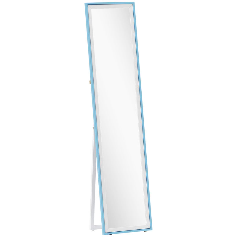 Homcom espejo de pie cuerpo entero 157x37 cm, espejo grande de pared con marco bicolor, de pie, inclinado o colgante, para salón, dormitorio, pasillo, entrada, blanco y azul