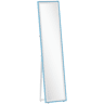 HOMCOM Espelho de Pé 157x37 cm com Moldura em MDF Espelho de Parede Retangular para Pendurar com Suporte 2 Formas de Utilização para Sala de Estar Entrada e Quarto Branco e Azul