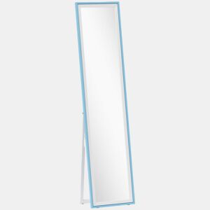 HOMCOM Espelho de Pé 157x37 cm com Moldura em MDF Espelho de Parede Retangular para Pendurar com Suporte 2 Formas de Utilização para Sala de Estar Entrada e Quarto Branco e Azul