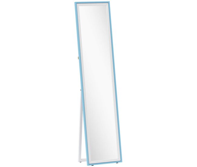 Homcom espejo de pie cuerpo entero 157x37 cm, espejo grande de pared con marco bicolor, de pie, inclinado o colgante, para salón, dormitorio, pasillo, entrada, blanco y azul