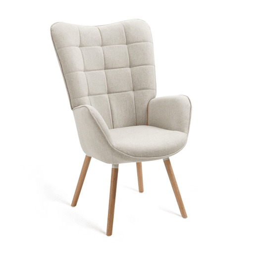 MEUBLES COSY Cadeira De Relax Estofada Em Tecido Bege Com Encosto Alto Ergonómico Assento Acolchoado Pernas Em Madeira Estilo Moderno Medidas 106x66x53 Cm Altura Do Assento 45 Cm Ideal Para Sala Quarto Escritório
