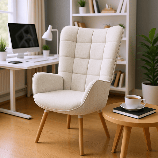MEUBLES COSY Cadeira De Relax Estofada Em Tecido Bege Com Encosto Alto Ergonómico Assento Acolchoado Pernas Em Madeira Estilo Moderno Medidas 106x66x53 Cm Altura Do Assento 45 Cm Ideal Para Sala Quarto Escritório