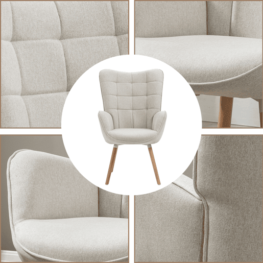 MEUBLES COSY Cadeira De Relax Estofada Em Tecido Bege Com Encosto Alto Ergonómico Assento Acolchoado Pernas Em Madeira Estilo Moderno Medidas 106x66x53 Cm Altura Do Assento 45 Cm Ideal Para Sala Quarto Escritório