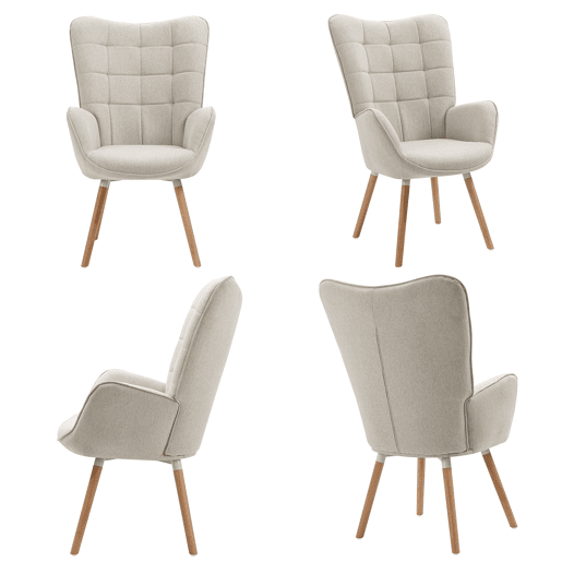 MEUBLES COSY Cadeira De Relax Estofada Em Tecido Bege Com Encosto Alto Ergonómico Assento Acolchoado Pernas Em Madeira Estilo Moderno Medidas 106x66x53 Cm Altura Do Assento 45 Cm Ideal Para Sala Quarto Escritório