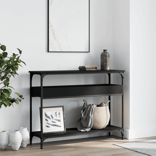 Mesa Consola - Mesa De Entrada c prateleira 100x29x75 cm derivados madeira preto
