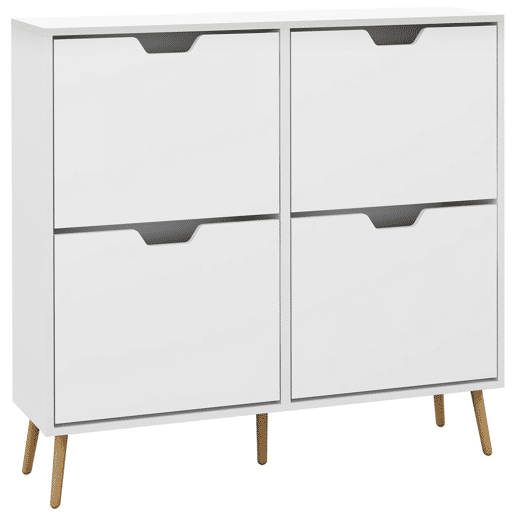 HOMCOM Sapateira com 4 Gavetas e Prateleiras Ajustáveis Móvel para Sapatos de Corredor para 16 Pares de Sapatos 95x26x95 cm Branco