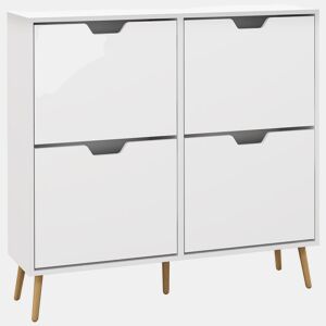 HOMCOM Sapateira com 4 Gavetas e Prateleiras Ajustáveis Móvel para Sapatos de Corredor para 16 Pares de Sapatos 95x26x95 cm Branco