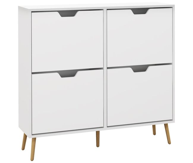 Homcom zapatero estrecho con 4 cajones abatibles, zapatero entrada recibidor con patas de madera y estantes ajustables, para 16 pares de zapatos, para pasillo, 95x26x95 cm, blanco