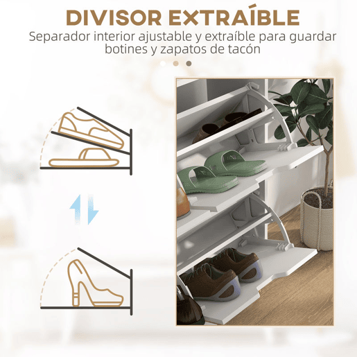 HOMCOM Sapateira com 4 Gavetas e Prateleiras Ajustáveis Móvel para Sapatos de Corredor para 16 Pares de Sapatos 95x26x95 cm Branco
