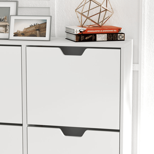 HOMCOM Sapateira com 4 Gavetas e Prateleiras Ajustáveis Móvel para Sapatos de Corredor para 16 Pares de Sapatos 95x26x95 cm Branco