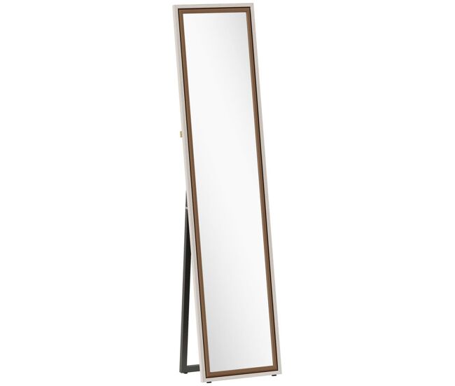 Homcom espejo de pie cuerpo entero 157x37 cm, espejo grande de pared rectangular con marco bicolor, de pie, inclinado o colgante, para salón, dormitorio, pasillo, entrada, blanco y marrón oscuro