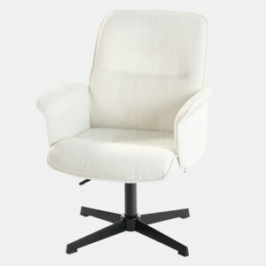 Cadeira de Escritório Giratória 360º em Tecido Bouclé Branco com Braços, Altura Ajustável e Base Metálica de 5 Pés, Acolchoamento Confortável e Encosto Ergonômico, Estilo Moderno para Escritório e Home Office, Suporta 120 Kg