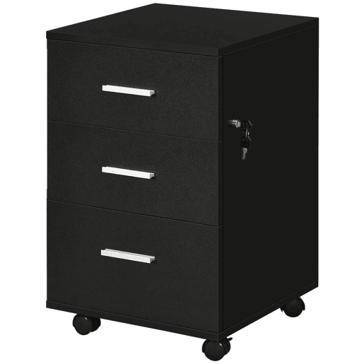 Vinsetto Bloco de Gavetas para Escritório Móvel de Arquivos com 3 Gavetas 4 Rodas e Fechadura com 2 Chaves para Escritório Secretária Casa 40x40x61,5 cm Preto
