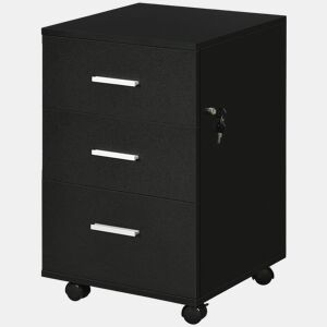 Vinsetto Bloco de Gavetas para Escritório Móvel de Arquivos com 3 Gavetas 4 Rodas e Fechadura com 2 Chaves para Escritório Secretária Casa 40x40x61,5 cm Preto