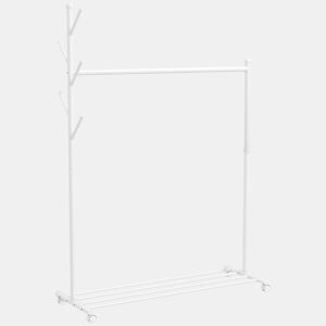 HOMCOM Charriot com Rodas Charriot com 5 Ganchos Barra para Pendurar e Prateleira Inferior Charriot para Dormitório Lavandaria 120x43x171 cm Branco