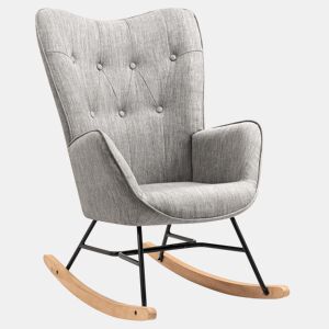 MEUBLES COSY Cadeira De Balanço De Relax Estofada Em Tecido Cinza Com Encosto Alto Ergonómico Apoios De Braço Acolchoados Base Em Madeira Natural E Metal Design Moderno Medidas 98x68x85 Cm Suporta Até 120 Kg Ideal Para Sala Quarto