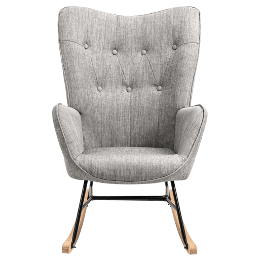MEUBLES COSY Cadeira De Balanço De Relax Estofada Em Tecido Cinza Com Encosto Alto Ergonómico Apoios De Braço Acolchoados Base Em Madeira Natural E Metal Design Moderno Medidas 98x68x85 Cm Suporta Até 120 Kg Ideal Para Sala Quarto