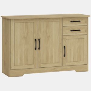 HOMCOM Aparador 3 Portas, Aparador para Sala Rústico Moderno, com 2 Gavetas, Prateleira Ajustável, Dobradiça com Fecho Suave, para Sala de Jantar, Entrada, Quarto, Natural, 120x38x79 cm