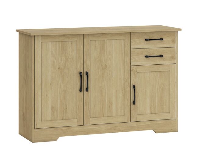 Homcom aparador 3 puertas, aparador para salón rústico moderno, con 2 cajones, estante ajustable, bisagra cierre suave, para comedor, entrada,