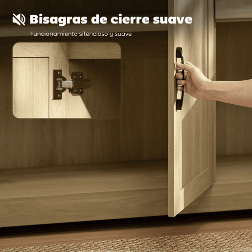 HOMCOM Aparador 3 Portas, Aparador para Sala Rústico Moderno, com 2 Gavetas, Prateleira Ajustável, Dobradiça com Fecho Suave, para Sala de Jantar, Entrada, Quarto, Natural, 120x38x79 cm