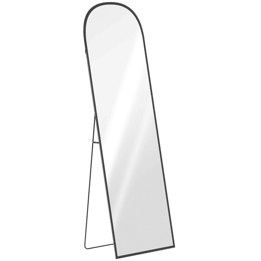 HOMCOM Espelho de Pé Espelho de Corpo Inteiro 60x165 cm Espelho de Parede com Estrutura de Liga de Alumínio e Suporte para Sala Quarto Banheiro Preto