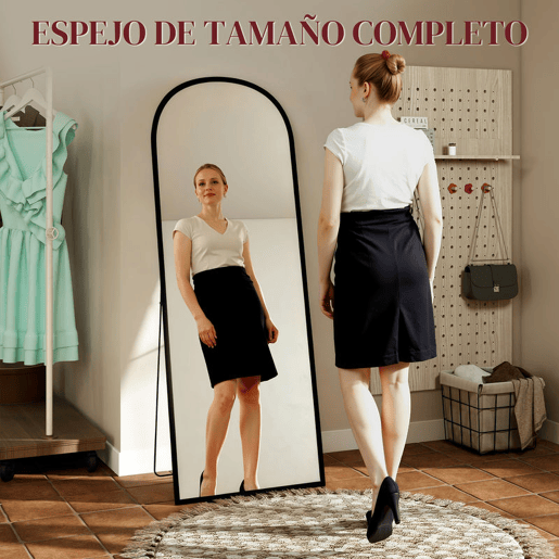 HOMCOM Espelho de Pé Espelho de Corpo Inteiro 60x165 cm Espelho de Parede com Estrutura de Liga de Alumínio e Suporte para Sala Quarto Banheiro Preto