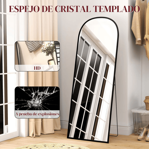 HOMCOM Espelho de Pé Espelho de Corpo Inteiro 60x165 cm Espelho de Parede com Estrutura de Liga de Alumínio e Suporte para Sala Quarto Banheiro Preto