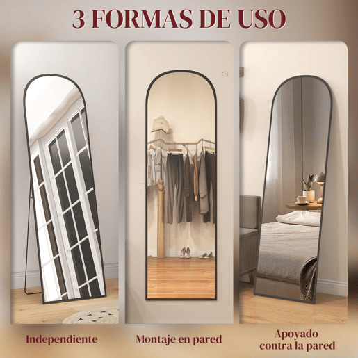 HOMCOM Espelho de Pé Espelho de Corpo Inteiro 60x165 cm Espelho de Parede com Estrutura de Liga de Alumínio e Suporte para Sala Quarto Banheiro Preto