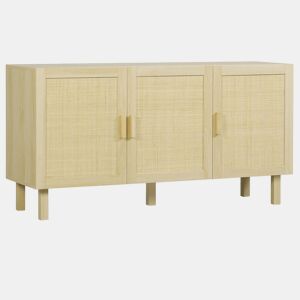 HOMCOM Aparador 3 Portas com Palhinha Aparador Estilo Cannage para Sala de Estar com Prateleiras Ajustáveis para Sala de Jantar Entrada Quarto 136x41x70 cm Madeira
