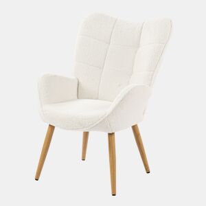 Poltrona Relax Acolchoada Estilo Escandinavo Cor Branco Off Com Pernas De Madeira Resistente Altura Ergonómica 90.5cm Ideal Para Sala Quarto Escritório Sala De Jantar Moderna Confortável Encosto Alto Capacidade 120kg