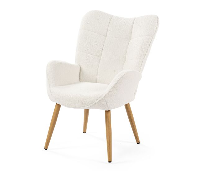 Sillón relax acolchado estilo escandinavo color blanco roto con patas de madera robusta altura ergonómica 90.5cm ideal para salón dormitorio oficina
