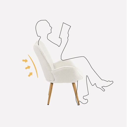 Poltrona Relax Acolchoada Estilo Escandinavo Cor Branco Off Com Pernas De Madeira Resistente Altura Ergonómica 90.5cm Ideal Para Sala Quarto Escritório Sala De Jantar Moderna Confortável Encosto Alto Capacidade 120kg