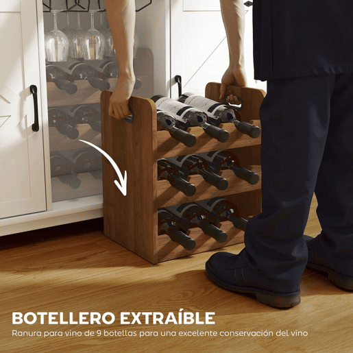 HOMCOM Aparador de Cozinha com Suporte para Garrafas Aparador com 2 Portas de Celeiro Prateleiras Ajustáveis e Suporte para Copos para 9 Garrafas Buffet Auxiliar de Cozinha 120x37x88 cm Branco