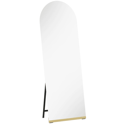 HOMCOM Espelho de Pé Curvado 160x50 cm Espelho de Corpo Inteiro sem Moldura Base de Madeira para Sala Quarto Corredor Entrada Prata e Preto