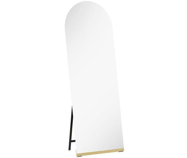 Homcom espejo de cuerpo entero arqueado 160x50 cm, espejo de pie, sin marco, base de madera, para salón, dormitorio, pasillo, entrada