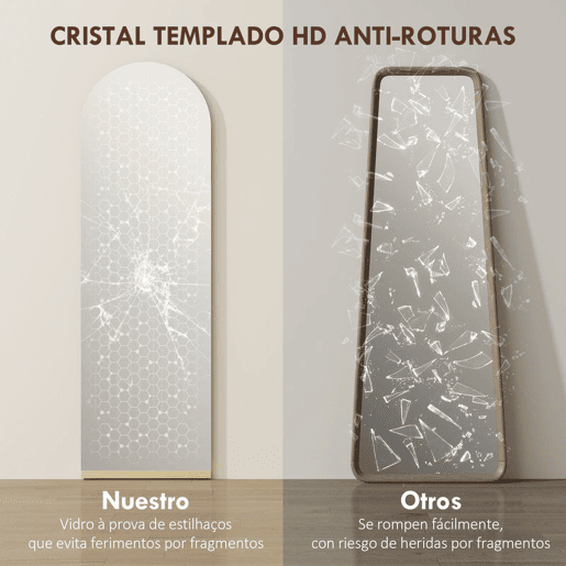 HOMCOM Espelho de Pé Curvado 160x50 cm Espelho de Corpo Inteiro sem Moldura Base de Madeira para Sala Quarto Corredor Entrada Prata e Preto