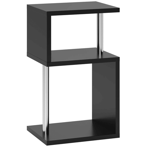 HOMCOM Mesa Auxiliar com Luz LED de 3 Níveis Mesa Auxiliar Moderna com Forma de S Prateleiras Abertas e Estrutura em Alumínio para Sala Quarto 44x38x75 cm Preto Brilhante
